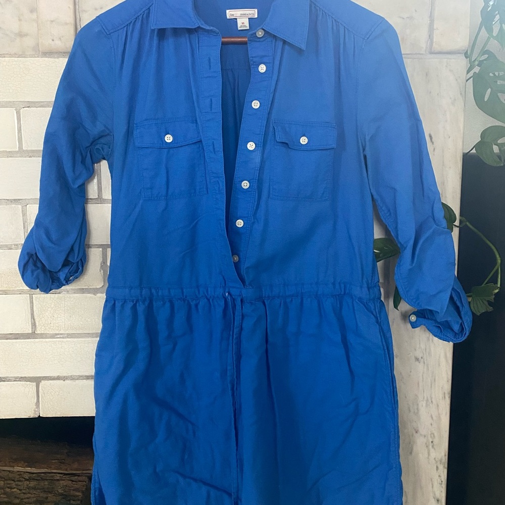 GAP Cobalt Blue Long-Sleeve Button Front Dress
